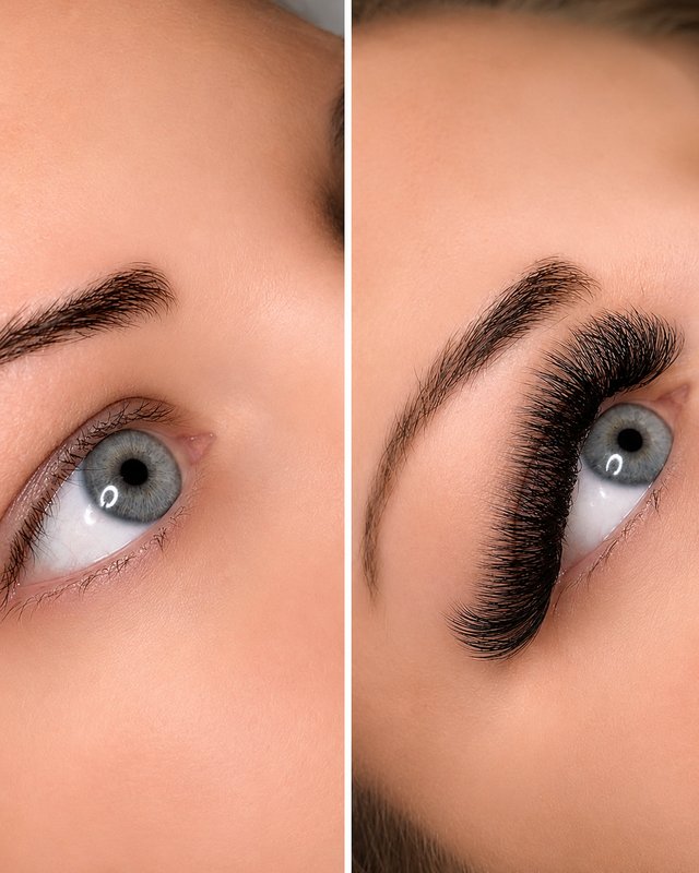 Before and after lash extensions at Envi Lashes Temecula