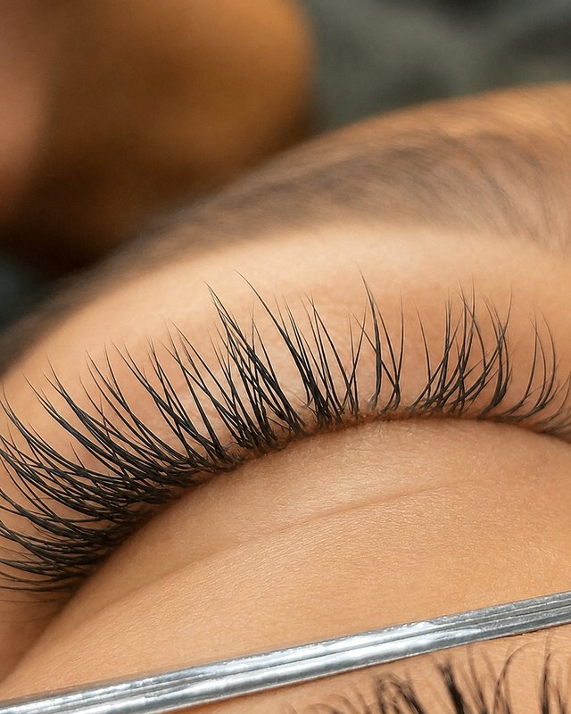 Wispy hybrid eyelash extensions for a Murrieta client at Envi Lashes
